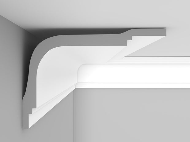 CL-A10 Medium Art Deco Cornice. Projection: 185mm. Height: 130mm.