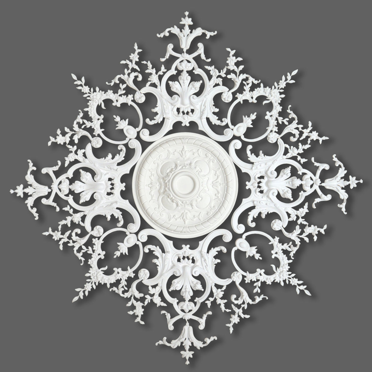 CL-CR38 Large Louis XV enriched Plaster & Resin Ceiling Rose. The Cornice Store London supplier of Plaster Ceiling Roses. I 1