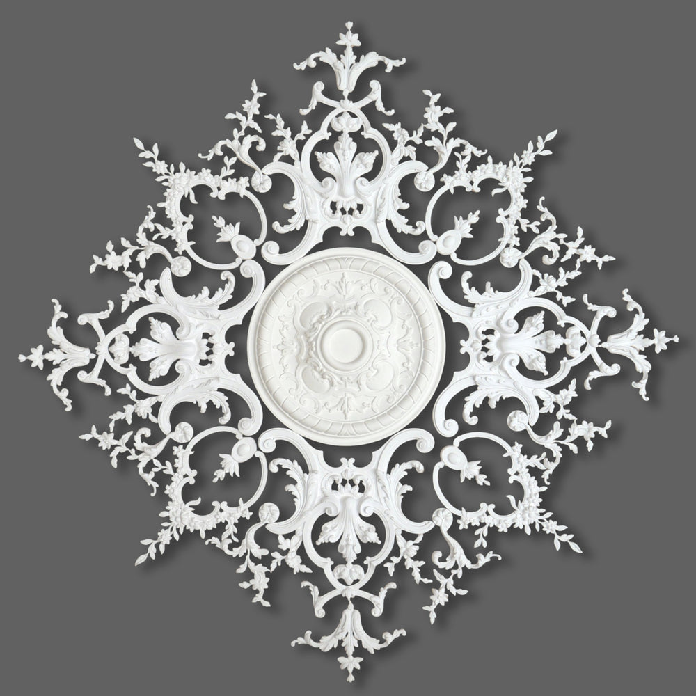 CL-CR38 Large Louis XV enriched Plaster & Resin Ceiling Rose. The Cornice Store London supplier of Plaster Ceiling Roses. I 1