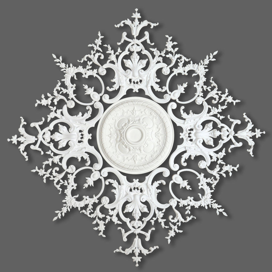 CL-CR38 Large Louis XV enriched Plaster & Resin Ceiling Rose. The Cornice Store London supplier of Plaster Ceiling Roses. I 1