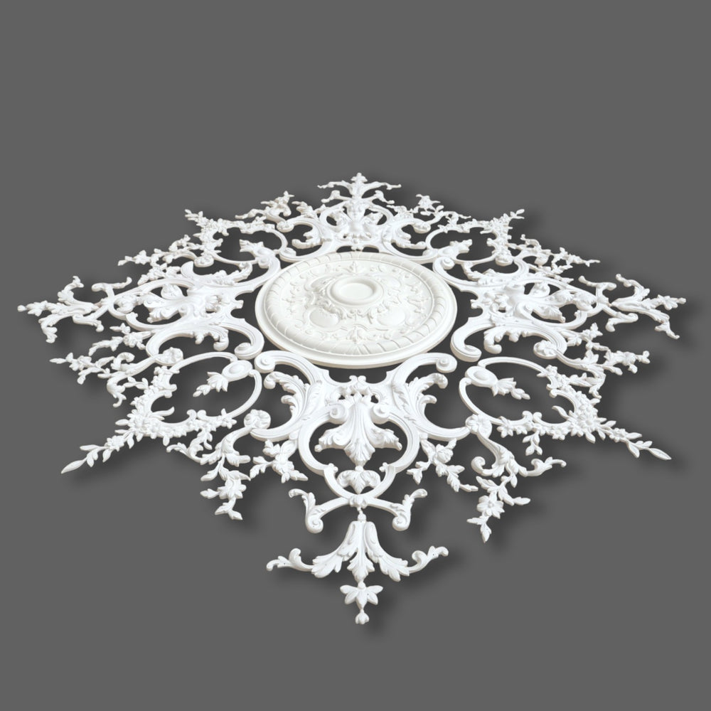 CL-CR38 Large Louis XV enriched Plaster & Resin Ceiling Rose. The Cornice Store London supplier of Plaster Ceiling Roses. I 1