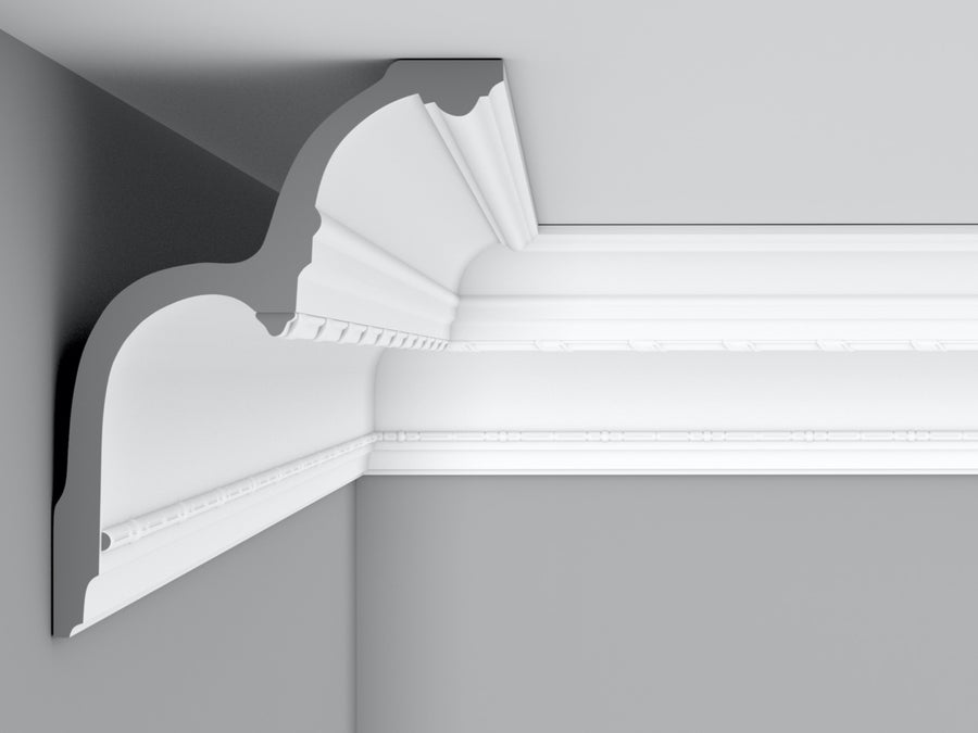 Cornice CL-CC09 large enriched  plaster cornice image 2. The Cornice Store  London based supplier of Plaster Cornice & Ceiling Roses, handmade by Artisans using natural materials. Delivery within 10-14 working days. 